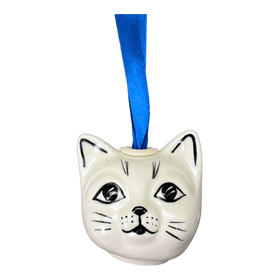 Polish Pottery Cat Head Ornament (Festive Forest) | K142U-INS6 Additional Image at PolishPotteryOutlet.com
