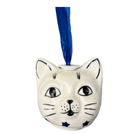 A picture of a Polish Pottery Cat Head Ornament (Starry Wreath) | K142T-PZG as shown at PolishPotteryOutlet.com/products/cat-head-ornament-starry-wreath-k142t-pzg