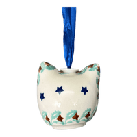 A picture of a Polish Pottery Cat Head Ornament (Starry Wreath) | K142T-PZG as shown at PolishPotteryOutlet.com/products/cat-head-ornament-starry-wreath-k142t-pzg