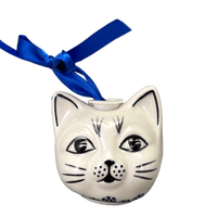 A picture of a Polish Pottery Cat Head Ornament (One of a Kind) | K142U-AS77 as shown at PolishPotteryOutlet.com/products/cat-head-ornament-one-of-a-kind-k142u-as77