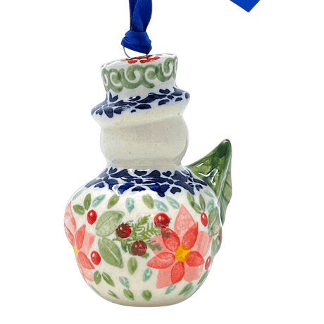 Ornament, Snowman with Tree, 2" in "Pink Poinsettia" by Manufaktura | K143S-PS14