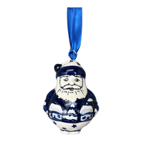 A picture of a Polish Pottery Santa Ornament (Winter's Eve) | K144S-IBZ as shown at PolishPotteryOutlet.com/products/santa-ornament-winters-eve-k144s-ibz