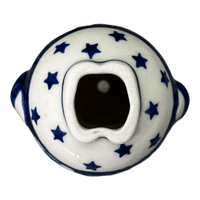 A picture of a Polish Pottery Santa Ornament (Winter's Eve) | K144S-IBZ as shown at PolishPotteryOutlet.com/products/santa-ornament-winters-eve-k144s-ibz