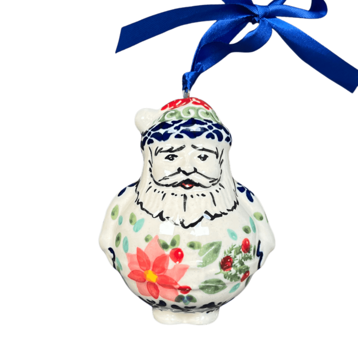 Ornament, Santa, 2.5" in "Pink Poinsettia" by Manufaktura | K144S-PS14