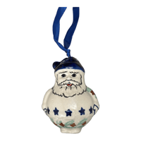 A picture of a Polish Pottery Santa Ornament (Starry Wreath) | K144T-PZG as shown at PolishPotteryOutlet.com/products/santa-ornament-starry-wreath-k144t-pzg