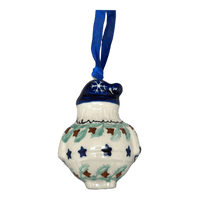 A picture of a Polish Pottery Santa Ornament (Starry Wreath) | K144T-PZG as shown at PolishPotteryOutlet.com/products/santa-ornament-starry-wreath-k144t-pzg