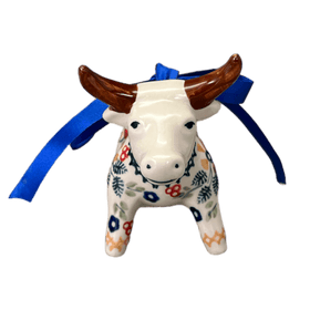Polish Pottery Bull Ornament (Ruby Bouquet) | K167S-DPCS Additional Image at PolishPotteryOutlet.com