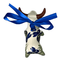 A picture of a Polish Pottery Bull Ornament (Bunny Love) | K167T-P324 as shown at PolishPotteryOutlet.com/products/bull-ornament-bunny-love-k167t-p324