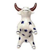 A picture of a Polish Pottery Bull Ornament (Starry Wreath) | K167T-PZG as shown at PolishPotteryOutlet.com/products/bull-ornament-starry-wreath-k167t-pzg