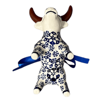 A picture of a Polish Pottery Bull Ornament (One of a Kind) | K167U-AS77 as shown at PolishPotteryOutlet.com/products/bull-ornament-one-of-a-kind-k167u-as77