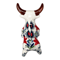 A picture of a Polish Pottery Bull Ornament (Scandinavian Scarlet) | K167U-P295 as shown at PolishPotteryOutlet.com/products/bull-ornament-scandinavian-scarlet-k167u-p295