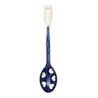 A picture of a Polish Pottery Stirring Spoon (Sea of Hearts) | L008T-SEA as shown at PolishPotteryOutlet.com/products/12-large-stirring-spoon-sea-of-hearts-l008t-sea