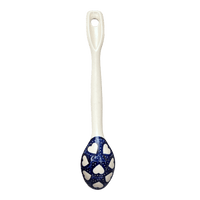 A picture of a Polish Pottery Stirring Spoon (Sea of Hearts) | L008T-SEA as shown at PolishPotteryOutlet.com/products/12-large-stirring-spoon-sea-of-hearts-l008t-sea