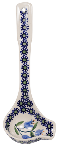 A picture of a Polish Pottery Gravy Ladle (Lily of the Valley) | L015T-ASD as shown at PolishPotteryOutlet.com/products/gravy-ladle-lily-of-the-valley