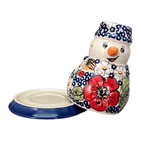 Polish Pottery Snowman Luminary (Poppies & Posies) | L026S-IM02 Additional Image at PolishPotteryOutlet.com