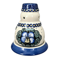A picture of a Polish Pottery Snowman Luminary (Pansies) | L026S-JZB as shown at PolishPotteryOutlet.com/products/snowman-luminary-pansies-l026s-jzb
