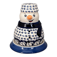 A picture of a Polish Pottery Snowman Luminary (Kitty Cat Path) | L026T-KOT6 as shown at PolishPotteryOutlet.com/products/snowman-luminary-kitty-cat-path-l026t-kot6