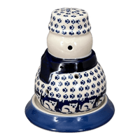 A picture of a Polish Pottery Snowman Luminary (Kitty Cat Path) | L026T-KOT6 as shown at PolishPotteryOutlet.com/products/snowman-luminary-kitty-cat-path-l026t-kot6