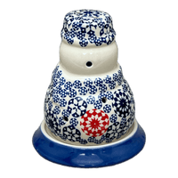 A picture of a Polish Pottery Snowman Luminary (One of a Kind) | L026U-AS77 as shown at PolishPotteryOutlet.com/products/snowman-luminary-one-of-a-kind-l026u-as77