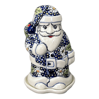 A picture of a Polish Pottery Santa Luminary (Poppies & Posies) | L030S-IM02 as shown at PolishPotteryOutlet.com/products/santa-luminary-poppies-posies-l030s-im02