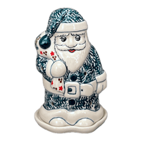A picture of a Polish Pottery Santa Luminary (Evergreen Bells) | L030U-PZDG as shown at PolishPotteryOutlet.com/products/santa-luminary-festive-bells-l030u-pzdg