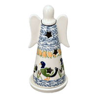 A picture of a Polish Pottery Small Angel Luminary (Ducks in a Row) | L034U-P323 as shown at PolishPotteryOutlet.com/products/6-5-small-angel-luminary-ducks-in-a-row-l034u-p323