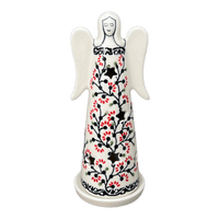 A picture of a Polish Pottery Large Angel Luminary (Cherry Blossoms) | L035S-DPGJ as shown at PolishPotteryOutlet.com/products/tall-angel-luminary-cherry-blossoms-l035s-dpgj