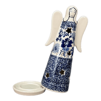 A picture of a Polish Pottery Large Angel Luminary (Blue Life) | L035S-EO39 as shown at PolishPotteryOutlet.com/products/tall-angel-luminary-blue-life-l035s-eo39