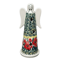 A picture of a Polish Pottery Large Angel Luminary (Poppies in Bloom) | L035S-JZ34 as shown at PolishPotteryOutlet.com/products/tall-angel-luminary-poppies-in-bloom-l035s-jz34