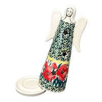 A picture of a Polish Pottery Large Angel Luminary (Poppies in Bloom) | L035S-JZ34 as shown at PolishPotteryOutlet.com/products/tall-angel-luminary-poppies-in-bloom-l035s-jz34