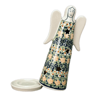 A picture of a Polish Pottery Large Angel Luminary (Perennial Garden) | L035S-LM as shown at PolishPotteryOutlet.com/products/tall-angel-luminary-perennial-garden-l035s-lm