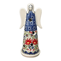 A picture of a Polish Pottery Large Angel Luminary (Floral Fantasy) | L035S-P260 as shown at PolishPotteryOutlet.com/products/tall-angel-luminary-floral-fantasy-l035s-p260