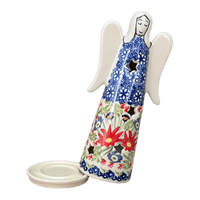 A picture of a Polish Pottery Large Angel Luminary (Floral Fantasy) | L035S-P260 as shown at PolishPotteryOutlet.com/products/tall-angel-luminary-floral-fantasy-l035s-p260