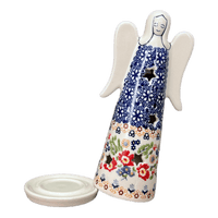 A picture of a Polish Pottery Large Angel Luminary (Poppy Persuasion) | L035S-P265 as shown at PolishPotteryOutlet.com/products/tall-angel-luminary-poppy-persuasion-l035s-p265