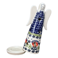 A picture of a Polish Pottery Large Angel Luminary (Floral Fans) | L035S-P314 as shown at PolishPotteryOutlet.com/products/tall-angel-luminary-floral-fans-l035s-p314