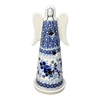 A picture of a Polish Pottery Large Angel Luminary (Duet in Blue) | L035S-SB01 as shown at PolishPotteryOutlet.com/products/tall-angel-luminary-duet-in-blue-l035s-sb01