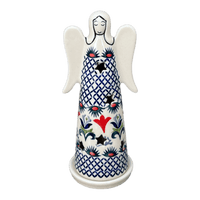A picture of a Polish Pottery Large Angel Luminary (Scandinavian Scarlet) | L035U-P295 as shown at PolishPotteryOutlet.com/products/tall-angel-luminary-scandinavian-scarlet-l035u-p295