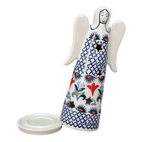 A picture of a Polish Pottery Large Angel Luminary (Scandinavian Scarlet) | L035U-P295 as shown at PolishPotteryOutlet.com/products/tall-angel-luminary-scandinavian-scarlet-l035u-p295