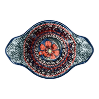 A picture of a Polish Pottery Small Bowl W/Handles (Exotic Reds) | Y1971A-ART150 as shown at PolishPotteryOutlet.com/products/surprise-bowl-exotic-reds-y1971a-art150