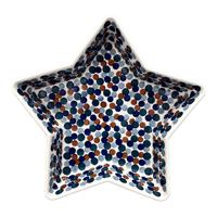 A picture of a Polish Pottery Star-Shaped Baker (Fall Confetti) | M045U-BM01 as shown at PolishPotteryOutlet.com/products/star-shaped-bowl-baker-fall-confetti-m045u-bm01
