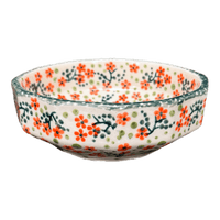 A picture of a Polish Pottery Multangular Bowl (Peach Blossoms) | M058S-AS46 as shown at PolishPotteryOutlet.com/products/5-round-multiangular-bowl-peach-blossoms-m058s-as46