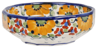 A picture of a Polish Pottery Multangular Bowl (Autumn Harvest) | M058S-LB as shown at PolishPotteryOutlet.com/products/5-round-multiangular-bowl-autumn-harvest-m058s-lb