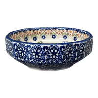 A picture of a Polish Pottery Multangular Bowl (Mediterranean Blossoms) | M058S-P274 as shown at PolishPotteryOutlet.com/products/multi-angular-multi-use-bowl-mediterranean-blossoms-m058s-p274
