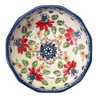 A picture of a Polish Pottery Multangular Bowl (Mediterranean Blossoms) | M058S-P274 as shown at PolishPotteryOutlet.com/products/multi-angular-multi-use-bowl-mediterranean-blossoms-m058s-p274