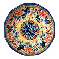 A picture of a Polish Pottery Multangular Bowl (Butterfly Bliss) | M058S-WK73 as shown at PolishPotteryOutlet.com/products/multi-angular-multi-use-bowl-butterfly-bliss-m058s-wk73