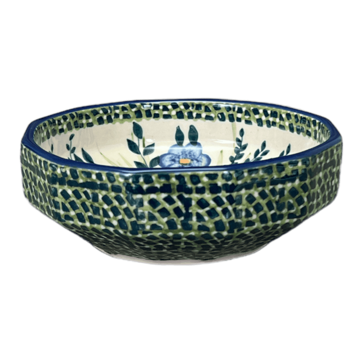 Bowl, Multiangular, 5" in "Bouncing Blue Blossoms" by Manufaktura | M058U-IM03