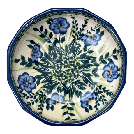 Bowl, Multiangular, 5" in "Bouncing Blue Blossoms" by Manufaktura | M058U-IM03