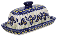 A picture of a Polish Pottery American Butter Dish (Iris) | M074S-BAM as shown at PolishPotteryOutlet.com/products/7-5-x-4-american-butter-dish-iris-m074s-bam