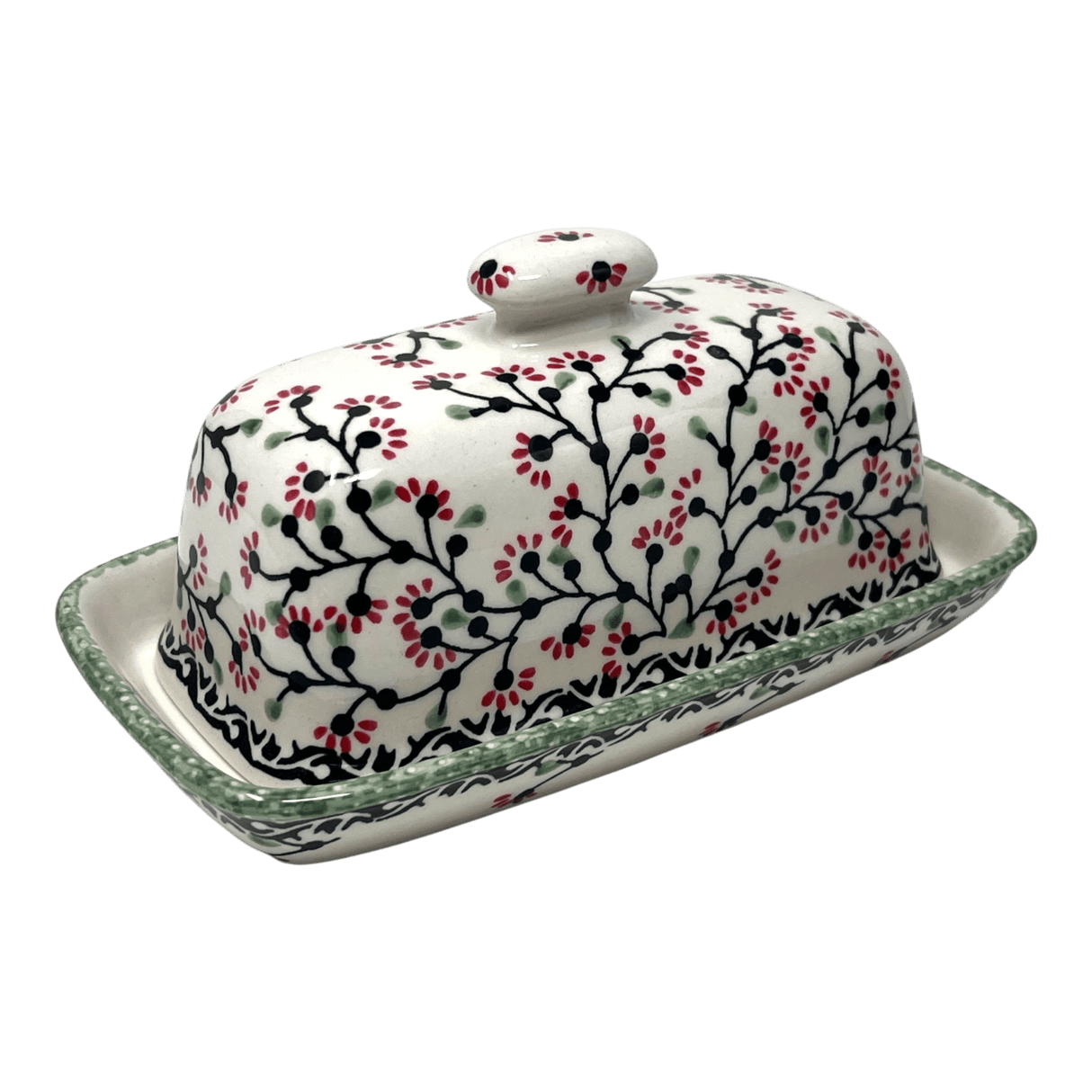 Butter Dish, American, 4" x 7.5" in "Cherry Blossoms" by Manufaktura | M074S-DPGJ