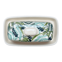 A picture of a Polish Pottery Butter Dish, American, 4" x 7.5" in "Scattered Ferns" by Manufaktura | M074S-GZ39 as shown at PolishPotteryOutlet.com/products/7-5-x-4-american-butter-dish-scattered-ferns-m074s-gz39